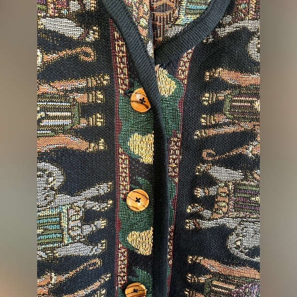 It’s Outta the Bag Y2K 1990’s Long Tapestry Cardigan Wooden Buttons Pockets, 1X - Picture 9 of 10